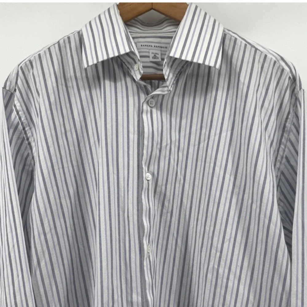 Banana Republic‎ Mens XL Blue Grey Striped Dress Shirt Long Sleeve Button Down